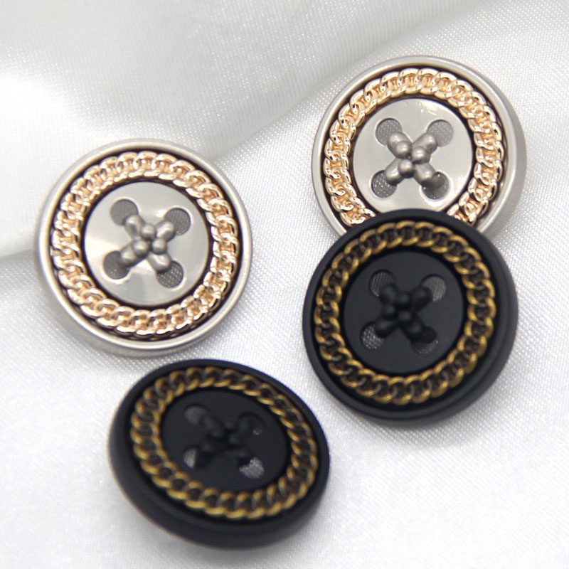 Set 5 Nút Áo 4 Lỗ 18 / 20 / 23mm Bằng Kim Loại Màu Vàng Đen Phong Cách Vintage Dành Cho Nam