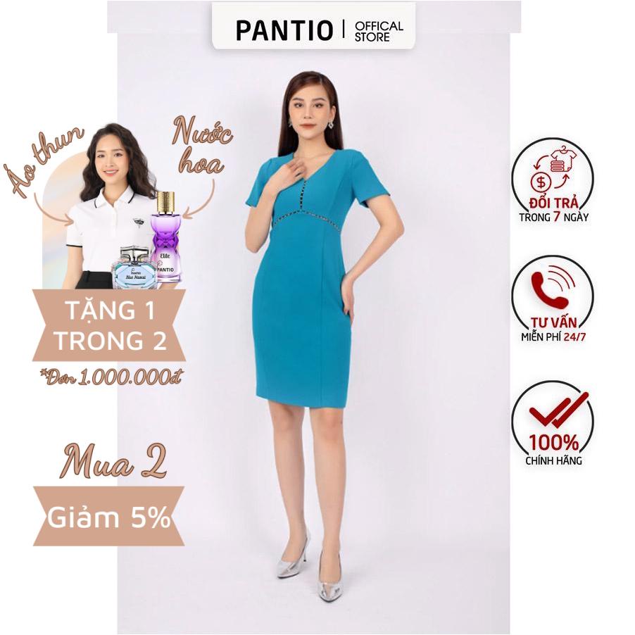 FDC73498 - Đầm công sở vải phi cát dáng ôm cổ V thân cut- PANTIO