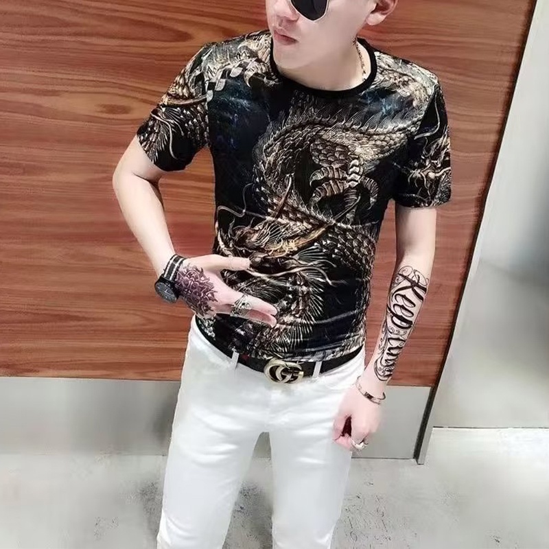 Áo Thun Nam Ngắn Tay In Hình Rồng 3D Phong Cách Trung Hoa Màu Sắc Đa Dạng