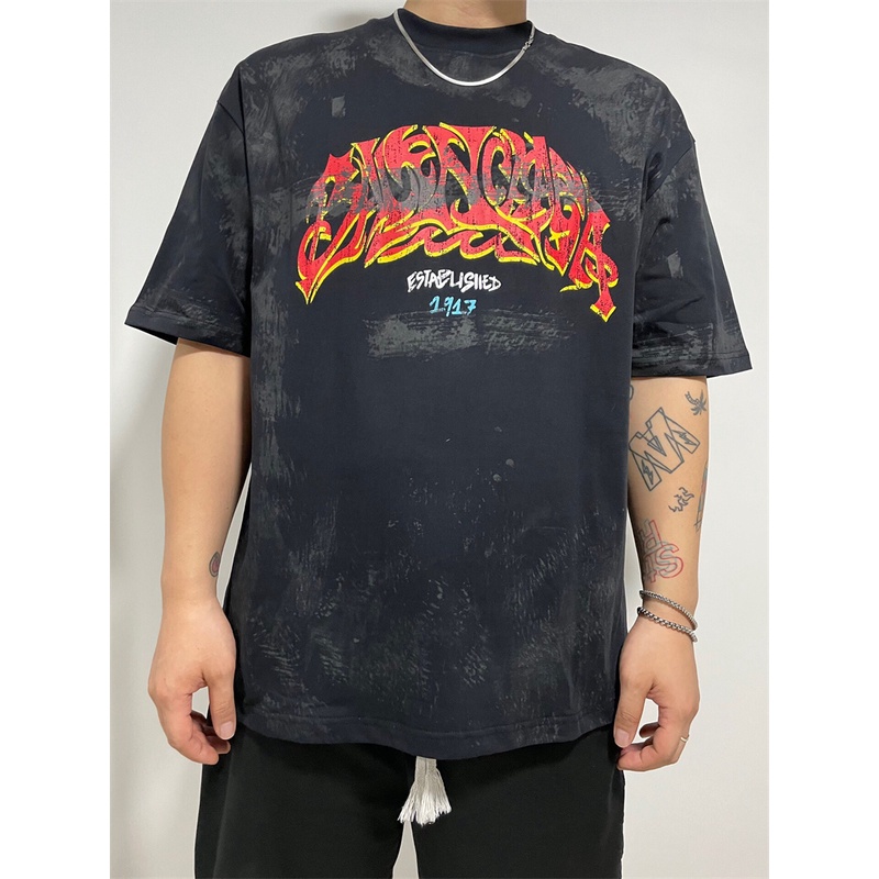 B-a88-trendy Set Áo Thun Tay Ngắn + Quần short In Họa Tiết graffiti Phía Sau