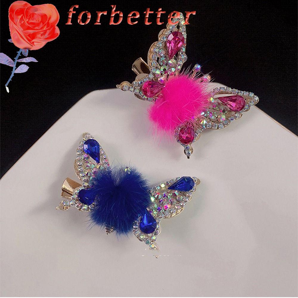 FORBETTER Kẹp Tóc Đính Bóng Lông Hình Bướm Đơn Giản Ngọt Ngào Cho Nữ