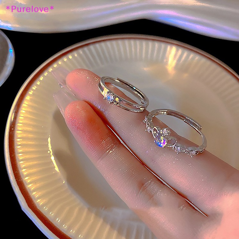 Nhẫn Hở Đính Đá Zircon Mặt Trăng Màu Bạc Lãng Mạn Có Thể Điều Chỉnh Cho Cặp Đôi Mới