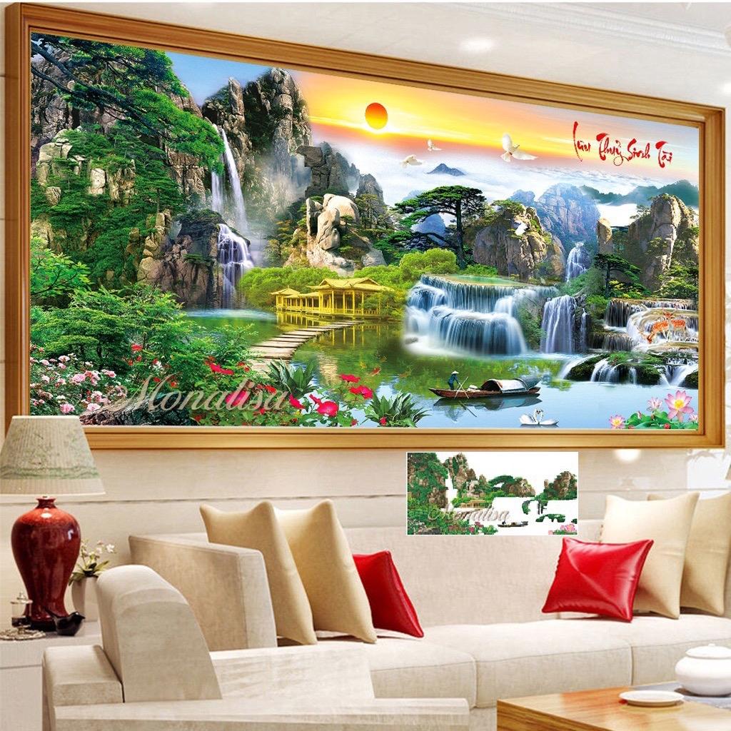 Tranh Đính Đá Phong Cảnh Lưu Thuỷ Sinh Tài Vs169(160*75cm) Vs170(200*90) Chưa Đính