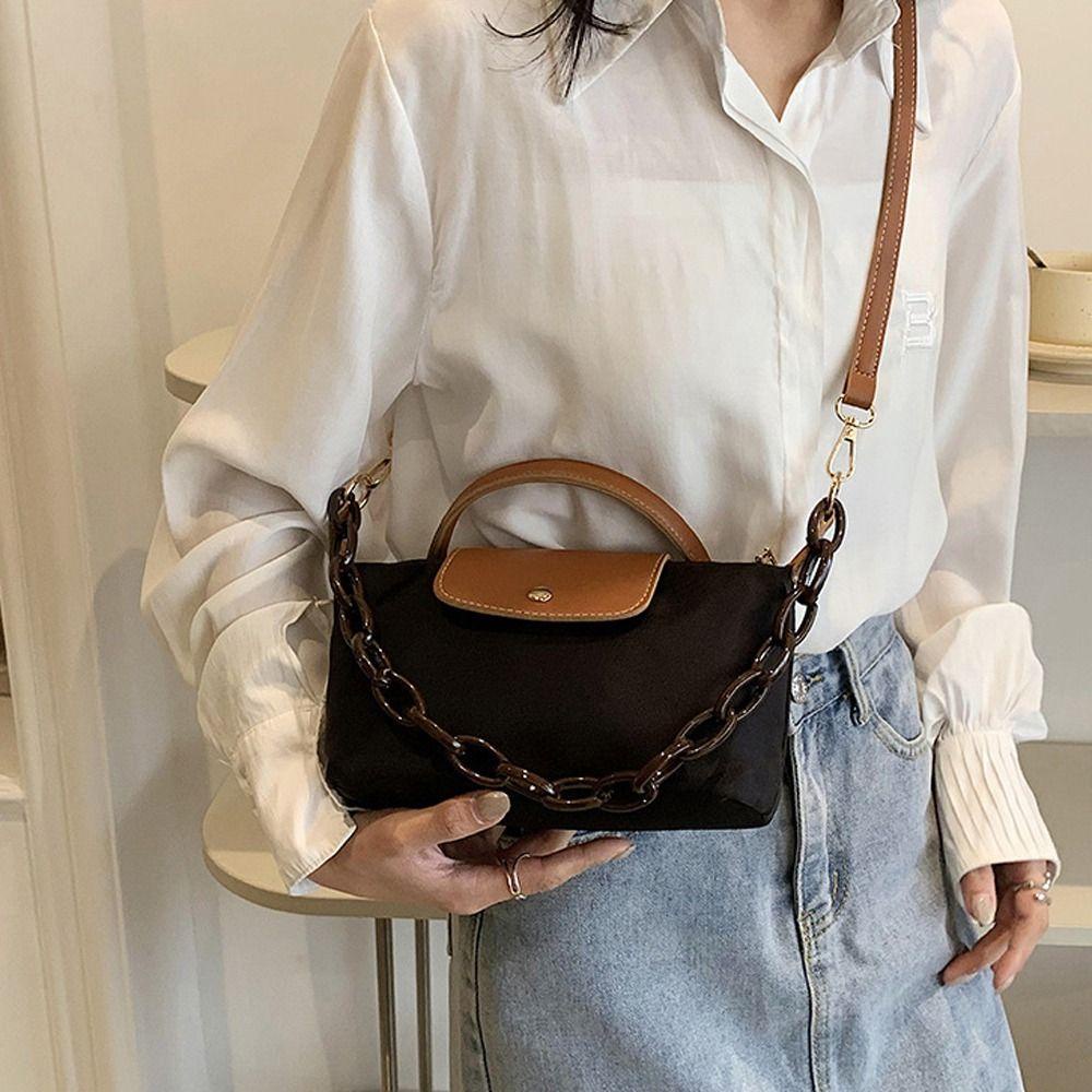 Túi Đeo Chéo Da PU Nylon Sức Chứa Lớn Kèm Dây Đeo Sợi Xích Thời Trang Cho Nữ