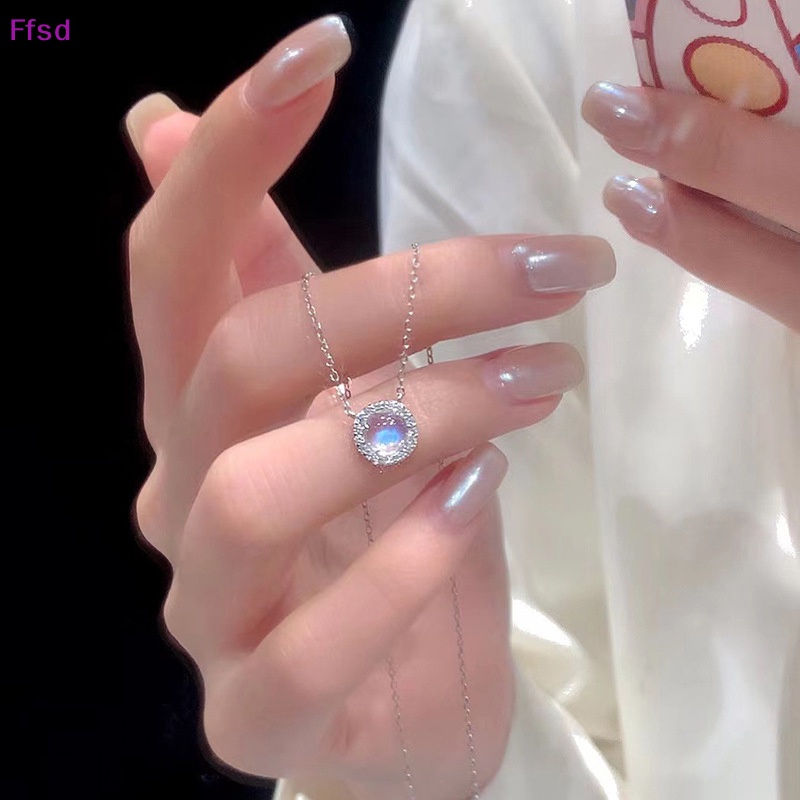 {Ffsd} Vòng cổ Mặt Pha Lê Tròn Ánh Sáng Xanh Dương Lấp Lánh Thời Trang Cho Nữ