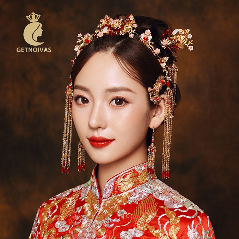 GETNOIVAS Bộ Bông Tai Hoa Ngọc Trai Phụ Kiện Trang Trí Tóc Cho Nữ