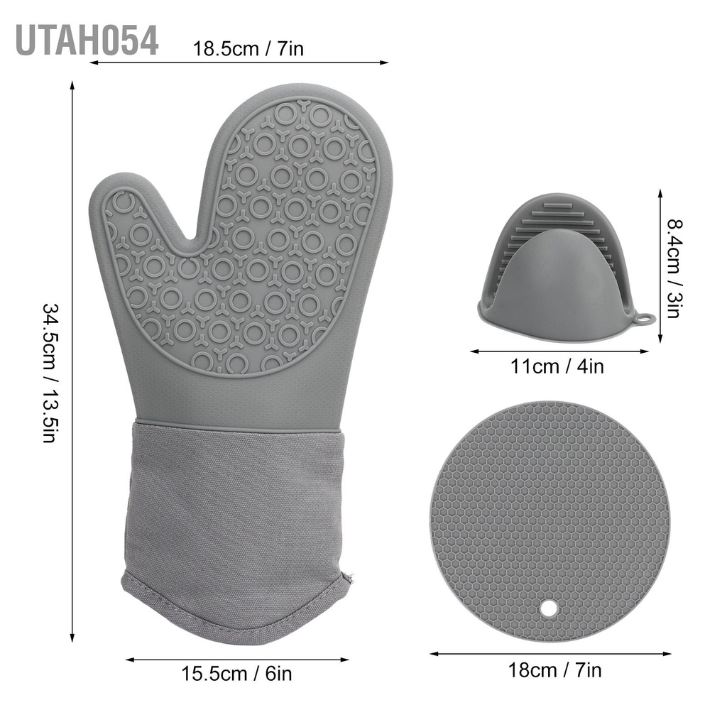 Utah054 Bộ Găng Tay Lò Nướng Chống Trơn Trượt Chịu Nhiệt Kèm Tấm Lót Nồi Cho Tủ Vi Sóng Màu Xám