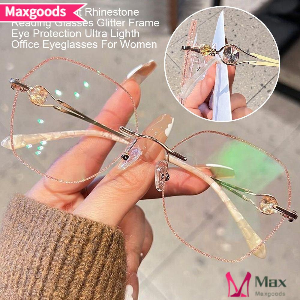 MAXG Kính Đọc Sách Đính Đá Chống Ánh Sáng Xanh Thiết Kế Đơn Giản Phong