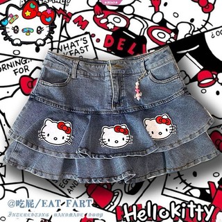 Thời Trang Chân váy jean Hello Kitty Xinh Xắn Dành Cho Bé Gái