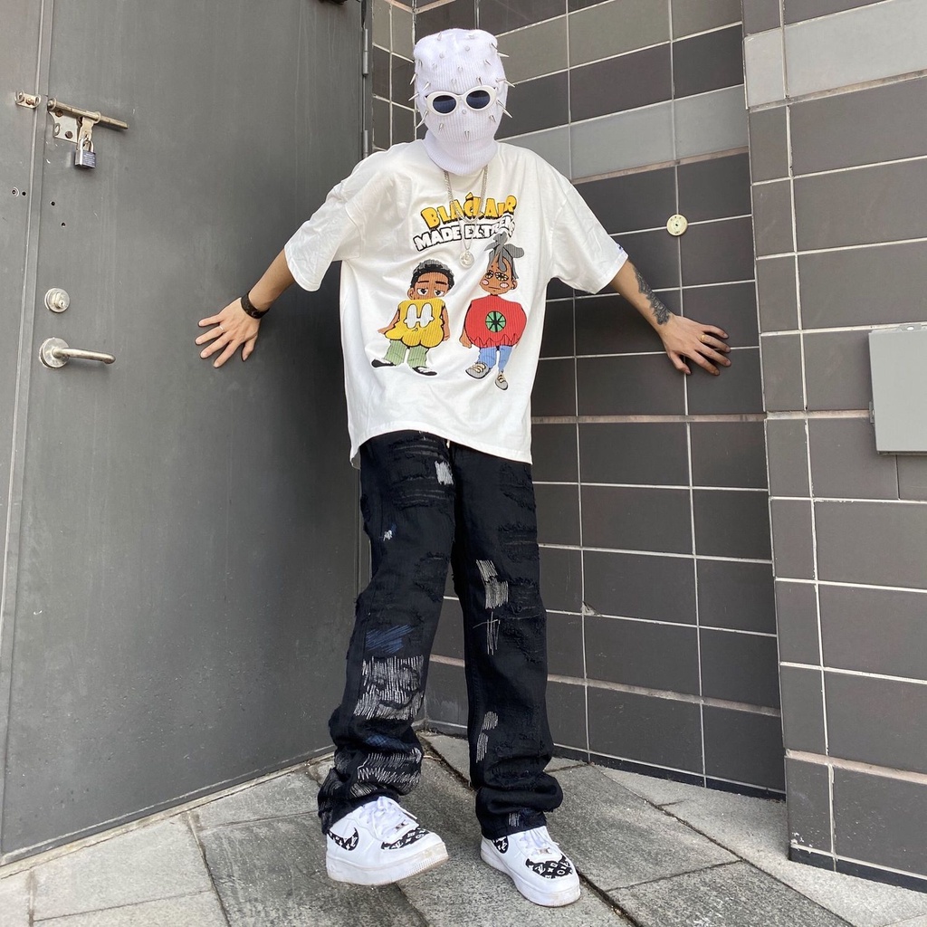 [Bé Trai] Quần Dài Dáng Rộng Rách Lỗ Phong Cách Hip Hop Đường Phố Cao Cấp Hợp Thời Trang Cho Nam Và Nữ