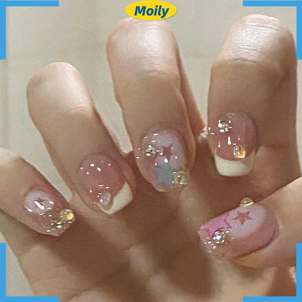 MOILYVN Hộp 24 Móng Tay Giả Đính Đá Lấp Lánh Bằng ABS Thời Trang Có Thể Tháo Rời Cho Nữ