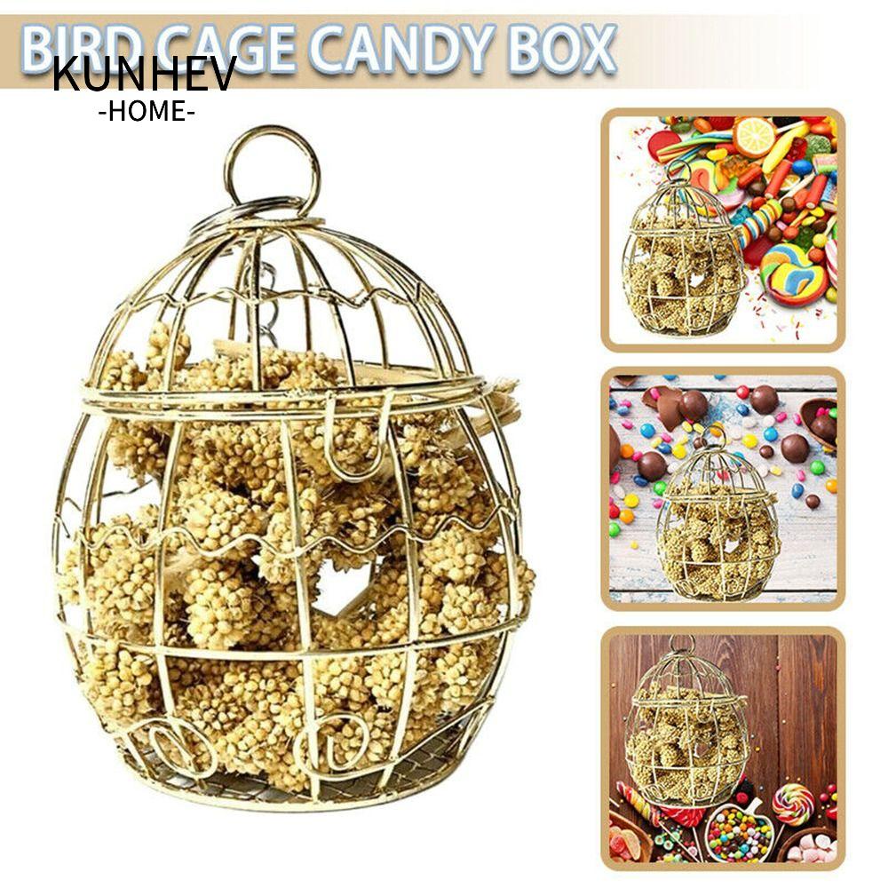 KUNHEV Hộp Đựng Kẹo / Thức Ăn Bằng Sắt Thiết Kế Đục Lỗ Màu Vàng Tinh Tế Tiện Dụng Cho Chim / Vẹ