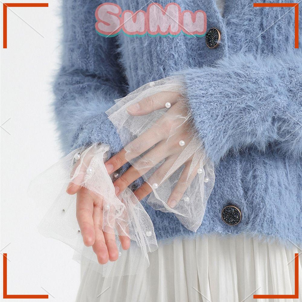 SUMU 1 Cặp Găng Tay Lưới Giữ Ấm Cổ Tay Có Thể Tháo Rời