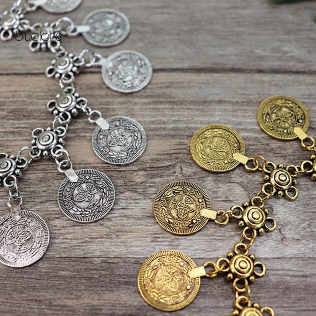 Lắc Chân Kim Loại Mặt Tròn Họa Tiết Phong Cách Bohemian Cổ Điển Không Gây Dị Ứng Có Thể Điều Chỉnh Cho Nữ