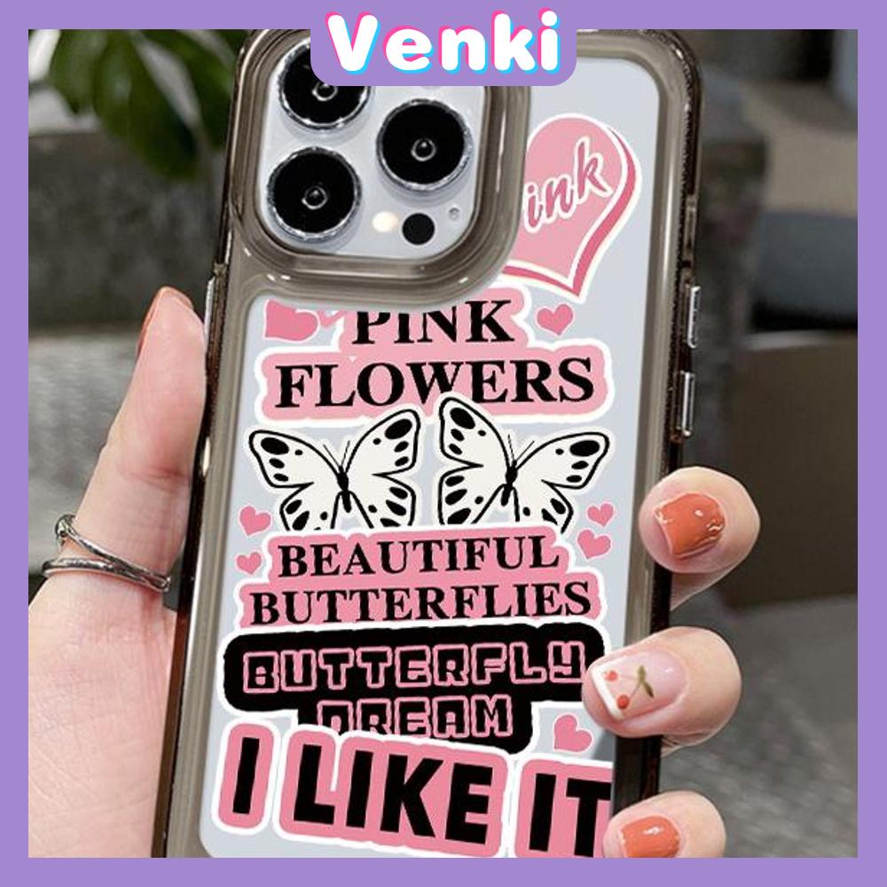 VENKI - Dành Cho Ốp Lưng iPhone 11 Ốp Lưng Cứng Trong Suốt Vỏ Acrylic Space Case Bảo Vệ Chống Sốc Máy Ảnh Bảng Chữ Cái Bướm Màu Hồng Tương Thích Với iPhone 14 13 Pro Max iPhone 12 Pro Max XR XS 7 8