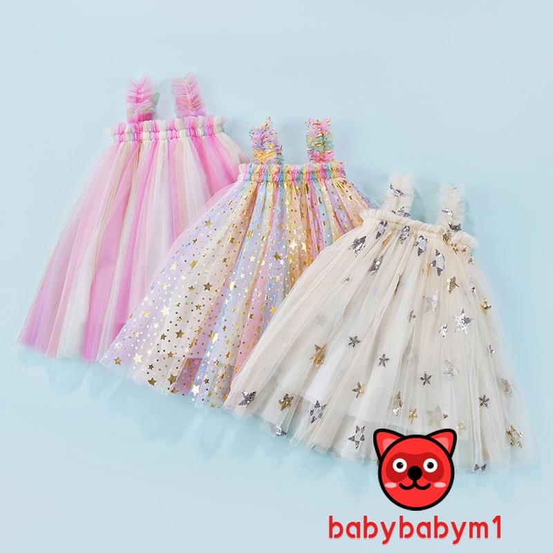 Đầm Công Chúa Hai Dây Không Tay Đính Kim Sa Hình Ngôi Sao Dành Cho Bé Gái