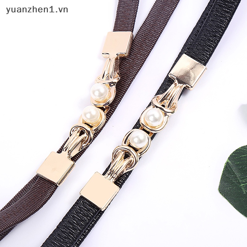 Thắt Lưng Bản Nhỏ Co Giãn Hai Khóa Ngọc Trai Thanh Lịch Cho Nữ