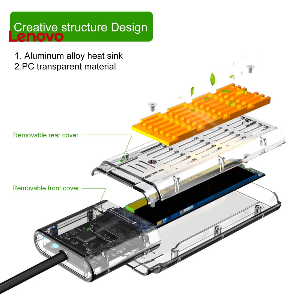 Hộp Đựng Ổ Cứng SSD Trong Suốt Tốc Độ Cao M.2 NGFF SATA Type-C Gen2 Tiện Dụng Cho Văn Phòng