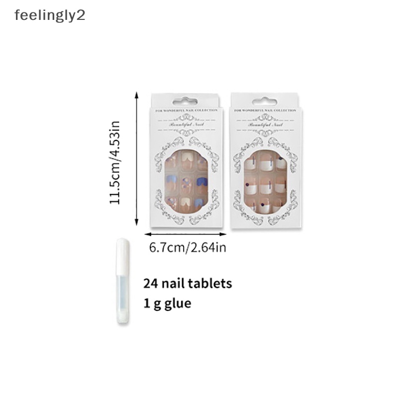 Bộ 24 Móng Tay Giả Pháp Y2k Dạng Nhấn Hình Hạt Kim Cương Có Thể Mặc Với Thiết Kế Toàn Diện (F)