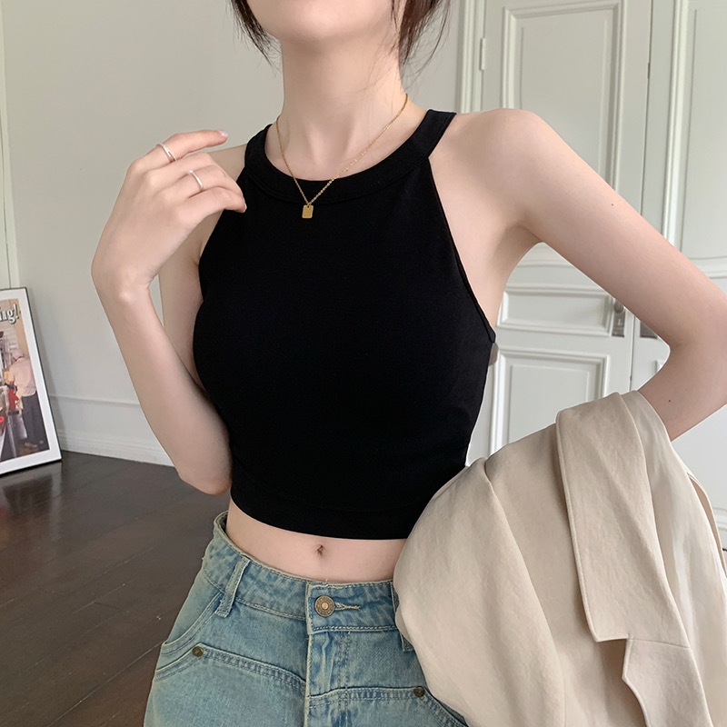 Áo Hai Dây Ôm Dáng Họa Tiết Kẻ Sọc Có Đệm Ngực Cho Nữ