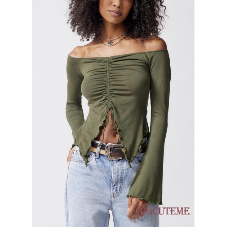 Áo Croptop Trễ Vai Tay Dài Màu Sắc Thời Trang Cho Nữ