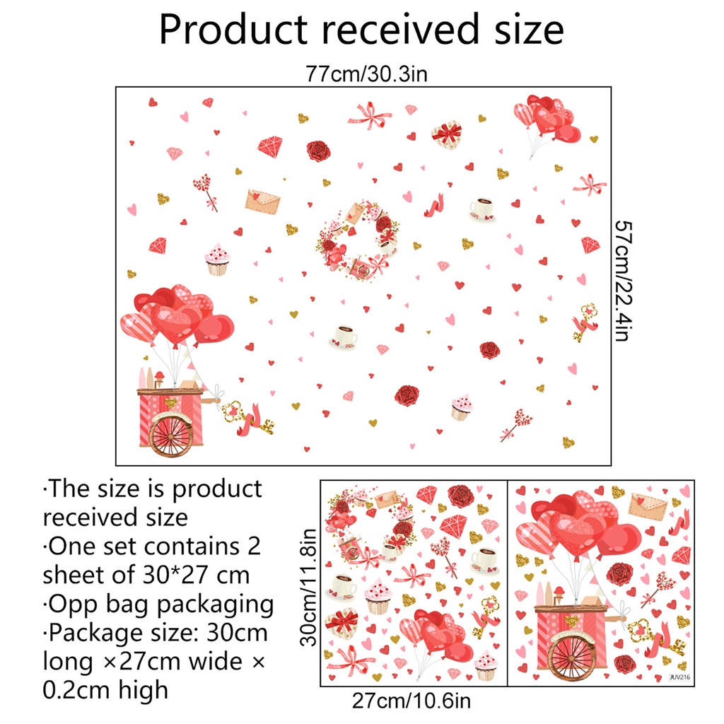 Bộ 2 Tấm Sticker Dán Kính Cửa Sổ DIY Nhiều Màu Sắc Trang Trí Cho Ngày Valentine