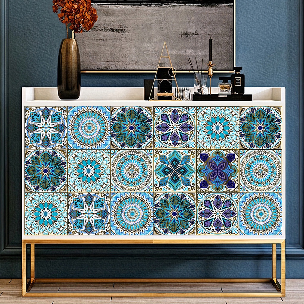 Set 10 Miếng Dán Tường Bằng PVC Cứng Chống Nước Chống Mòn Họa Tiết Mandala Cho Nhà Tắm