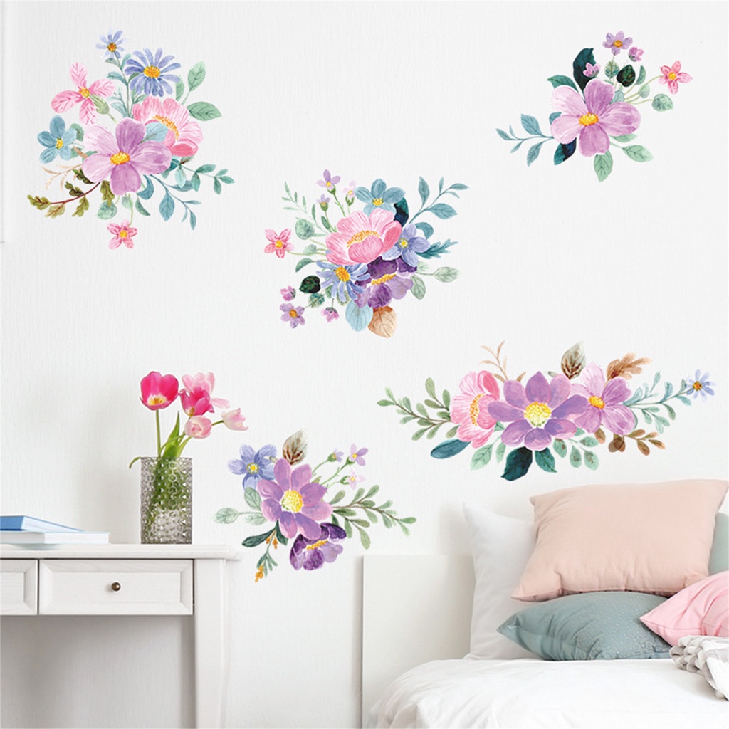 Miếng Dán Tường Bằng PVC Họa Tiết Hoa Màu Sắc Tươi Sáng Có Thể Tháo Gỡ Trang Trí Nhà Cửa