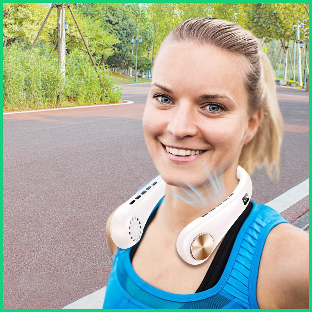 Quạt Đeo Cổ Không Cánh Có Thể Điều Chỉnh Và Sạc Lại Kèm Đèn LED Hiển Thị Rảnh Tay Gió Mạnh jiwvn Jwvn