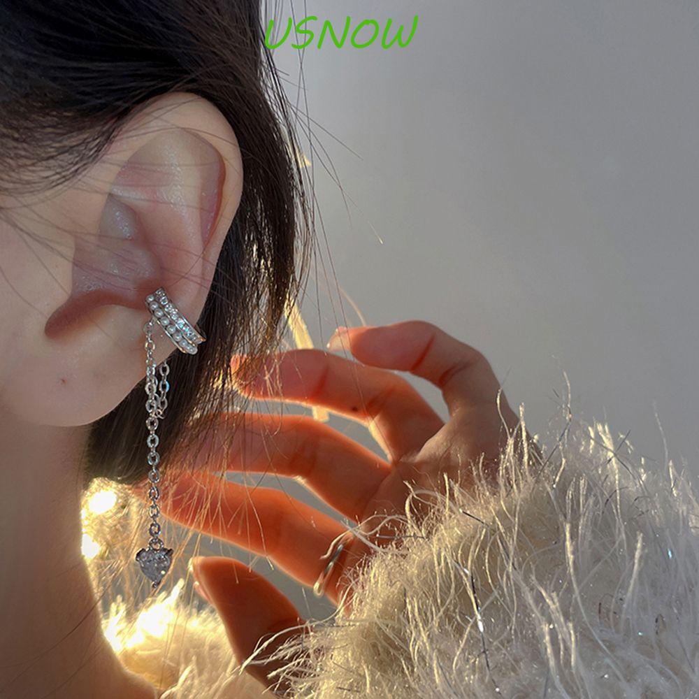 USNOW Khuyên Kẹp Sụn Tai Dáng Dài Nhiều Lớp Đính Đá Zircon Lấp Lánh Kiểu Hàn Quốc Thích Hợp Làm Quà Tặng