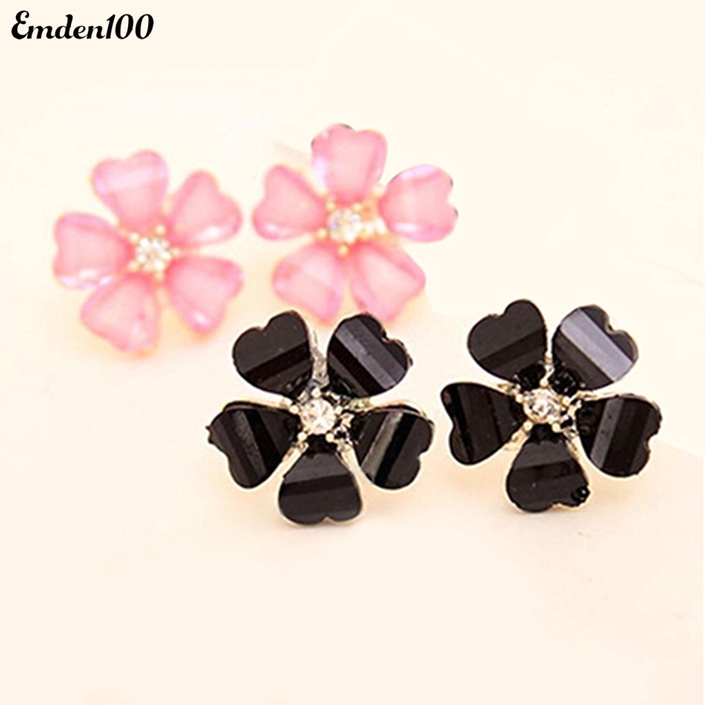 Bông Tai Hình Cánh Hoa Bằng Hợp Kim Đính Đá Lấp Lánh Cho Nữ