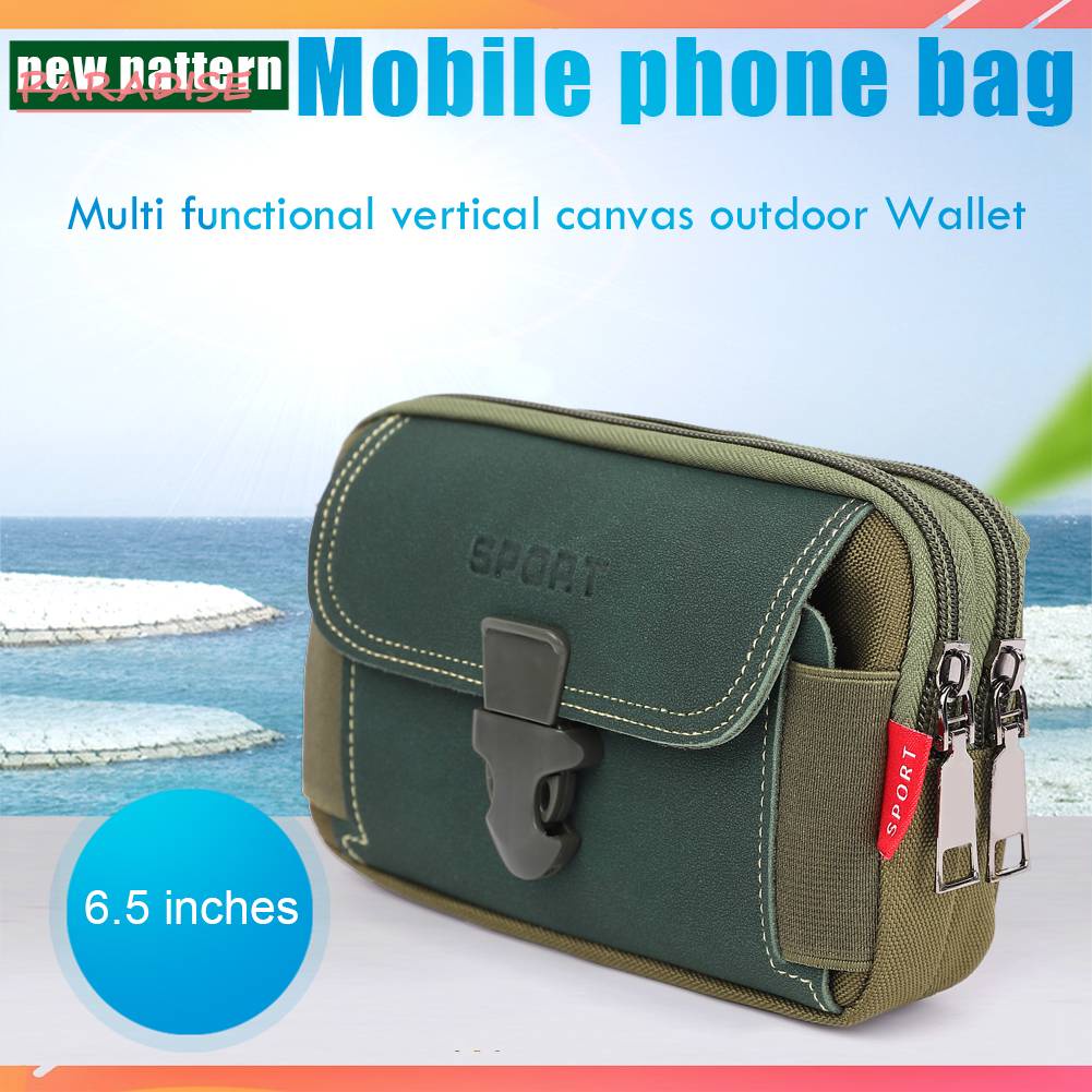 Túi Đeo Hông Thể Thao Đựng Điện Thoại Bằng Vải Bạt Có Khóa Kéo Cho Nam