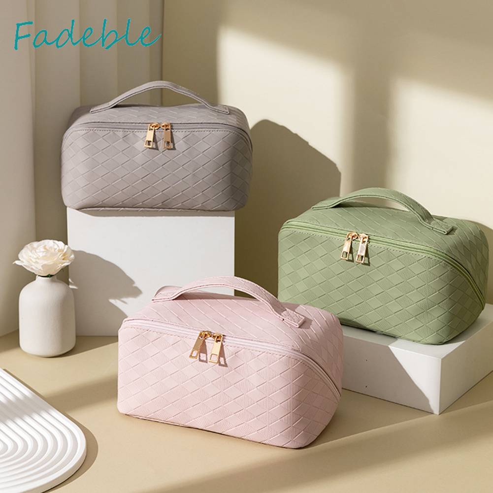 Túi Đựng Mỹ Phẩm Bằng PU Sức Chứa Lớn Họa Tiết Sọc Caro Tiện Dụng Cho Nữ