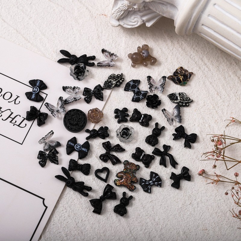 Bộ 50 hạt đính đá charm hình nơ màu đen 3D | Gấu Charm