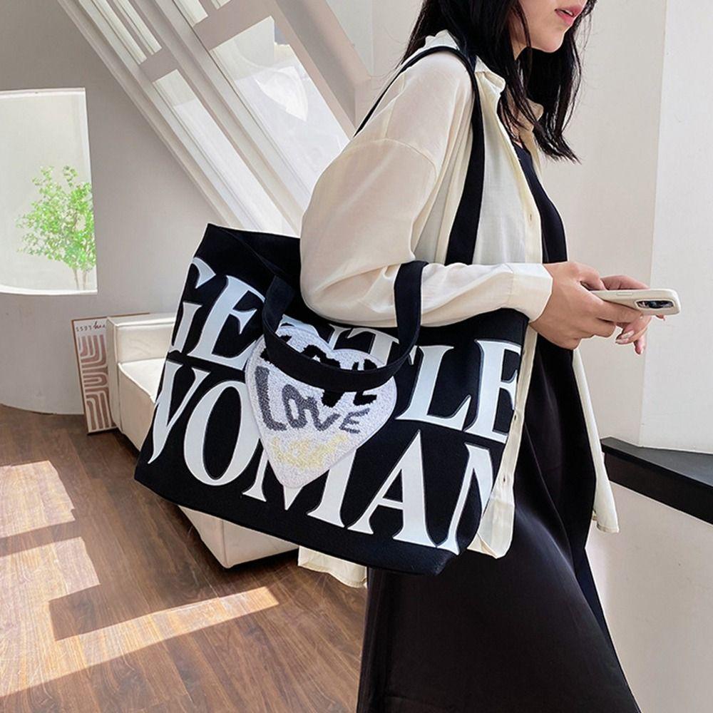 FALLFORBEAUTY Túi Xách Canvas Cỡ Lớn In Chữ Love Thời Trang Cho Nữ