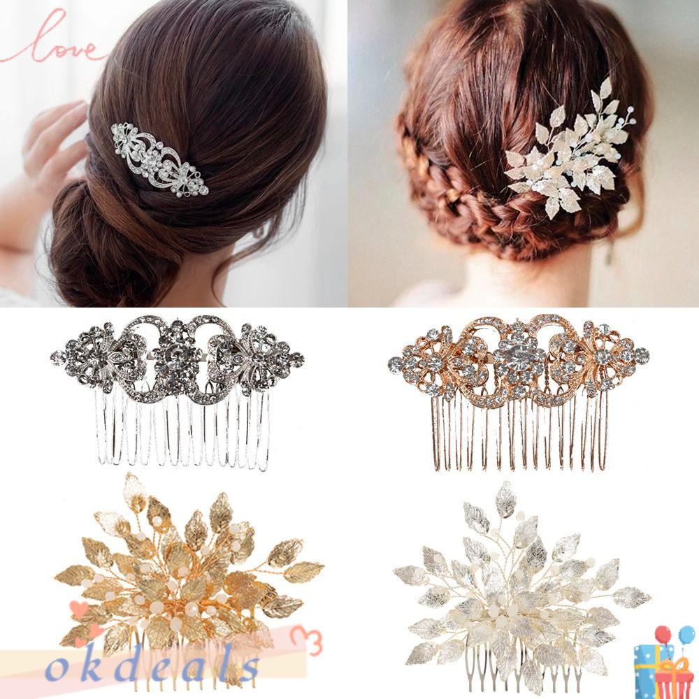 OKDEALS Lược Cài Tóc Đính Đá Pha Lê Cho Phù Dâu