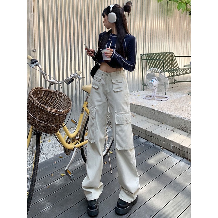 Quần Jean Dài Ống Rộng Lưng Cao Phong Cách Hip Hop Đường Phố Mỹ Ngọt Ngào Thời Trang Xuân Hè Mới Cho Nữ