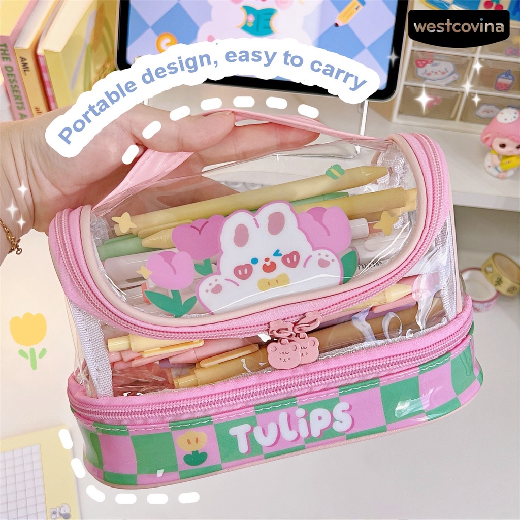 [WSTN] [WSTN]✎Túi Đựng Bút Bằng PVC Trong Suốt Chống Bụi Sức Chứa Lớn Họa Tiết Hoạt Hình Cho Học Sinh