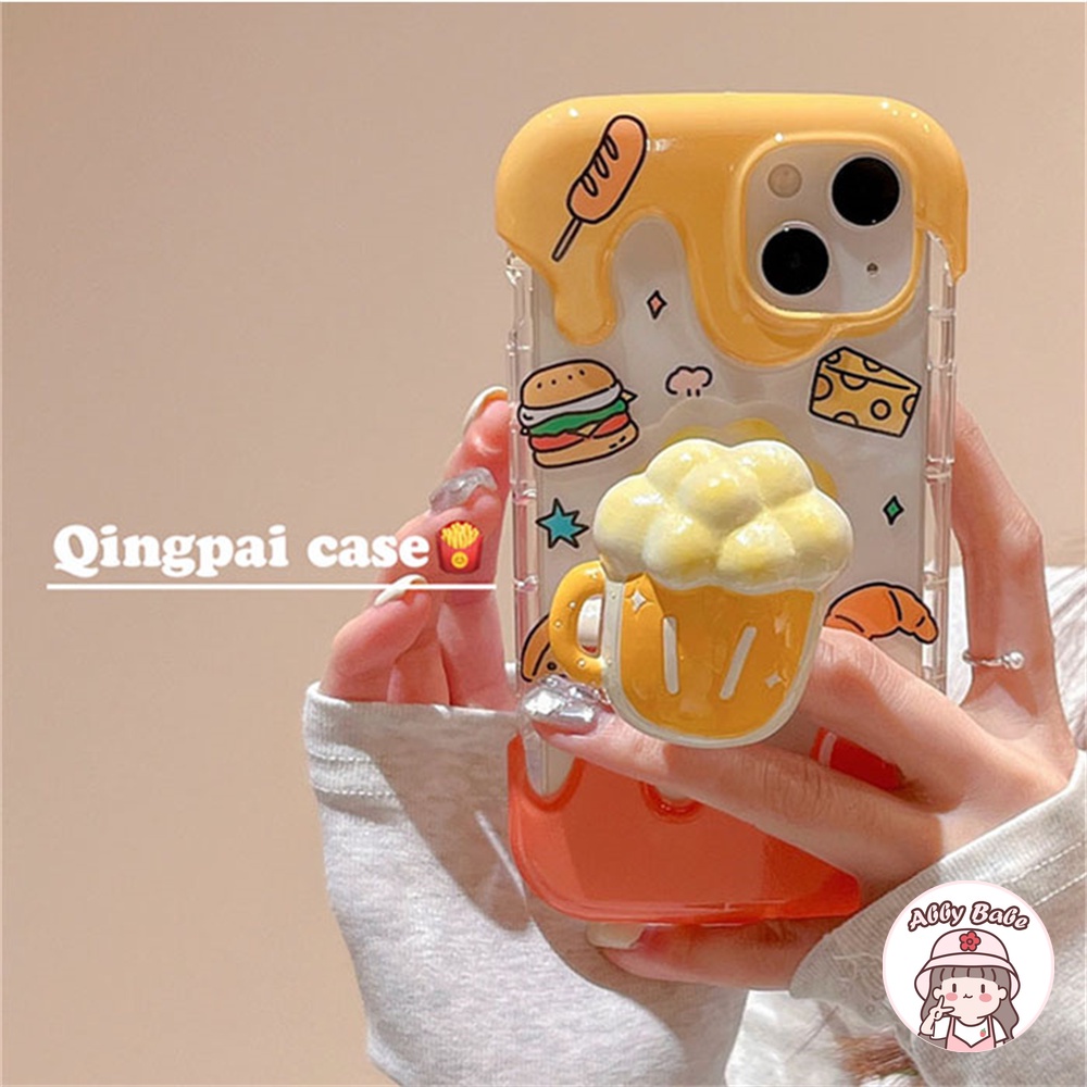 Ốp Điện Thoại TPU Mềm Trong Suốt Hình Hamburger 3D Chống Dơ Có Giá Đỡ Cho IPhone 14 Pro Max X XS XR 7Plus 12 11 Pro Max