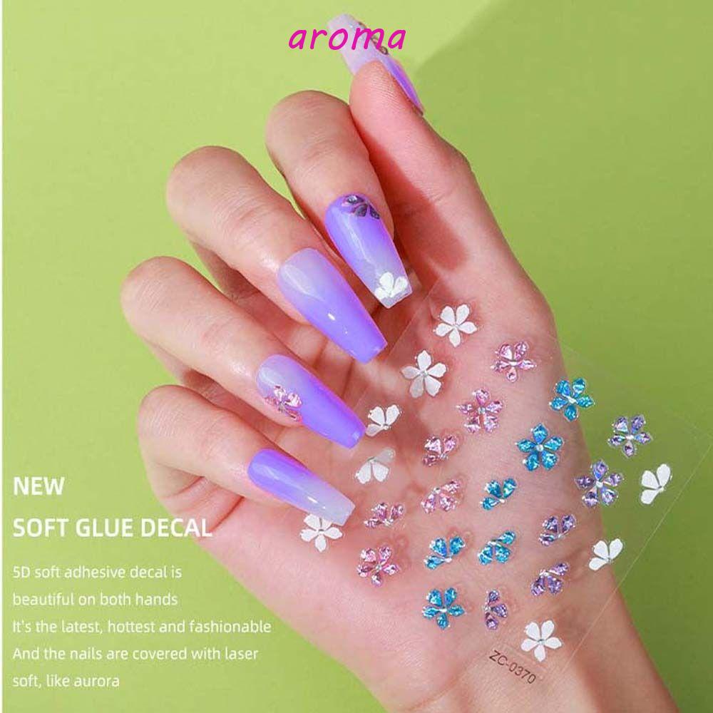 AROMA Miếng Dán Trang Trí Móng Tay Hình Trái Tim Nhiều Màu Thời Trang