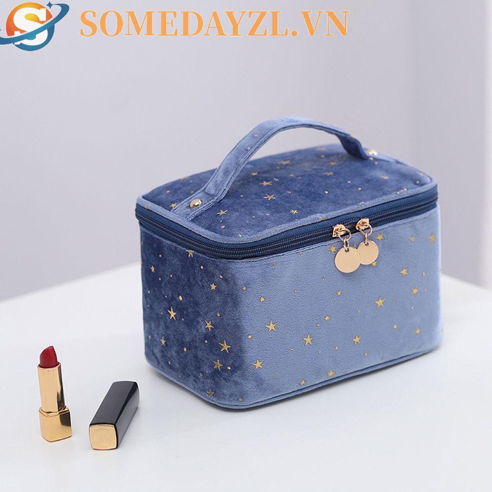 SOMEDAYZL Túi Đựng Mỹ Phẩm Xách Tay Cỡ Lớn Chất Liệu Nhung Đồng