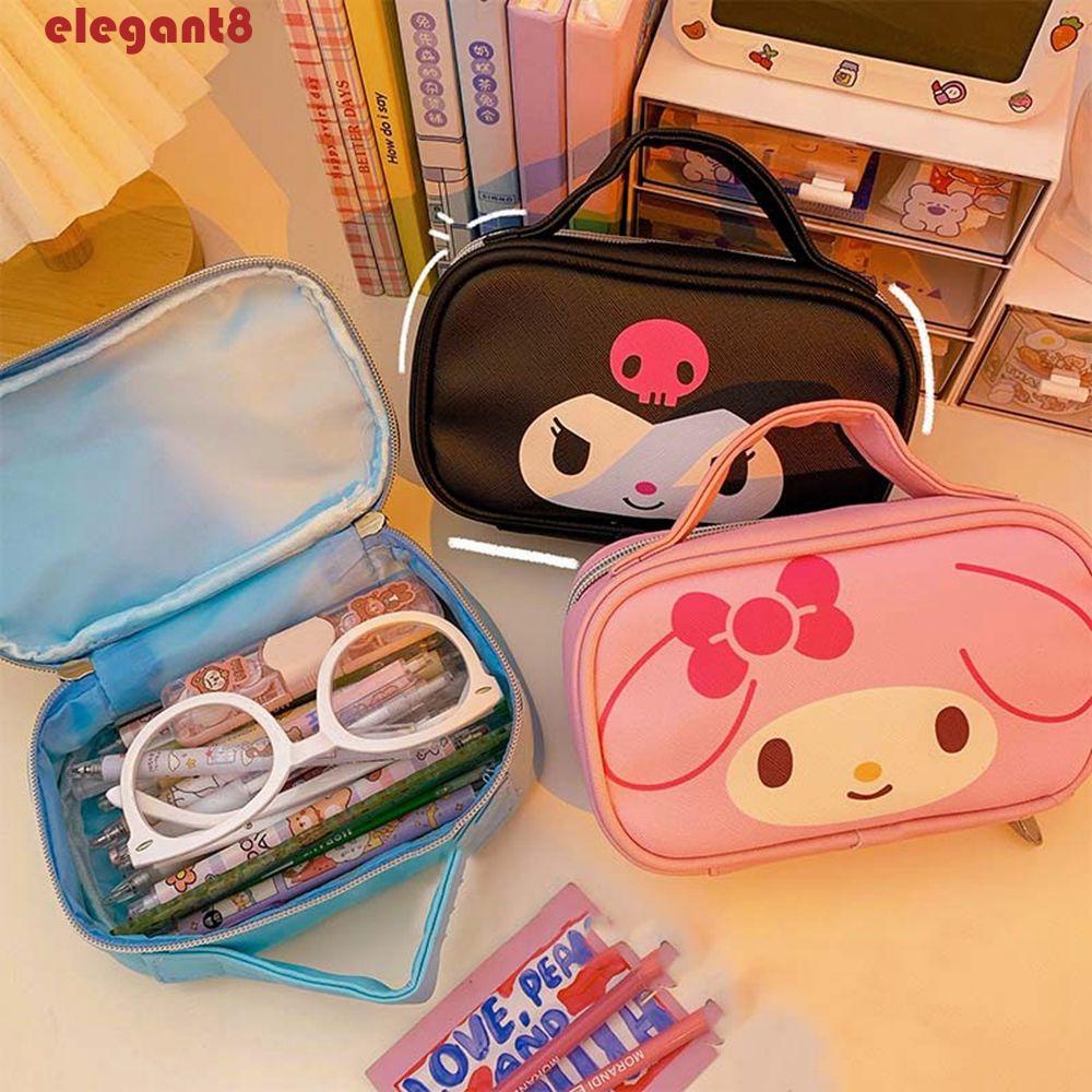 ELEGANT Túi Đựng Mỹ Phẩm Da PU Chống Thấm Nước Họa Tiết Hoạt Hình Kuromi Tiện Dụng Mang Theo Du Lịch