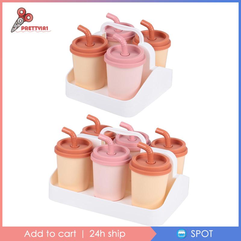 Khuôn Làm Kem Que Hình Trà Sữa Có Nắp Đậy DIY Có Tay Cầm Hoạt Hình Dành Cho Cửa Hàng