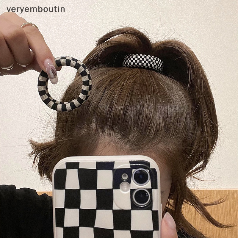 Set 5 Dây Buộc Tóc Cao Su Co Giãn Màu Trắng Đen Thời Trang Vintage Cho Nữ