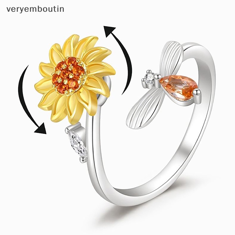 Nhẫn Đồng Hở Hình Hoa Hướng Dương / Ong Xoay Được Chống Căng Thẳng Có Thể Điều Chỉnh Thời Trang Cho Nữ n