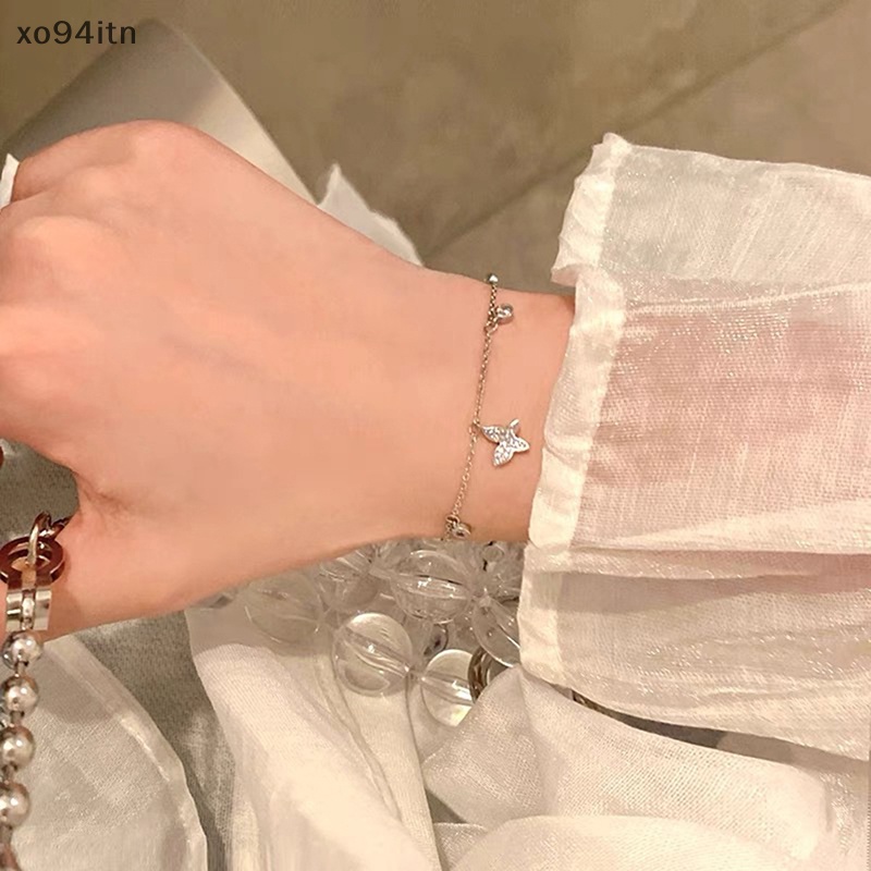 Vòng Tay Dây Xích Màu Bạc Chống Dị Ứng Đính Đá Zircon Hình Bướm Màu Sắc Lấp Lánh Dành Cho Nữ