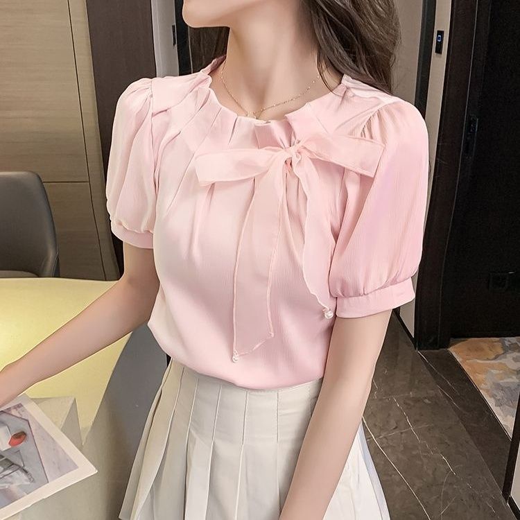Áo Sơ Mi Chiffon Cỡ Nhỏ Đính Nơ Thời Trang Cho Nữ