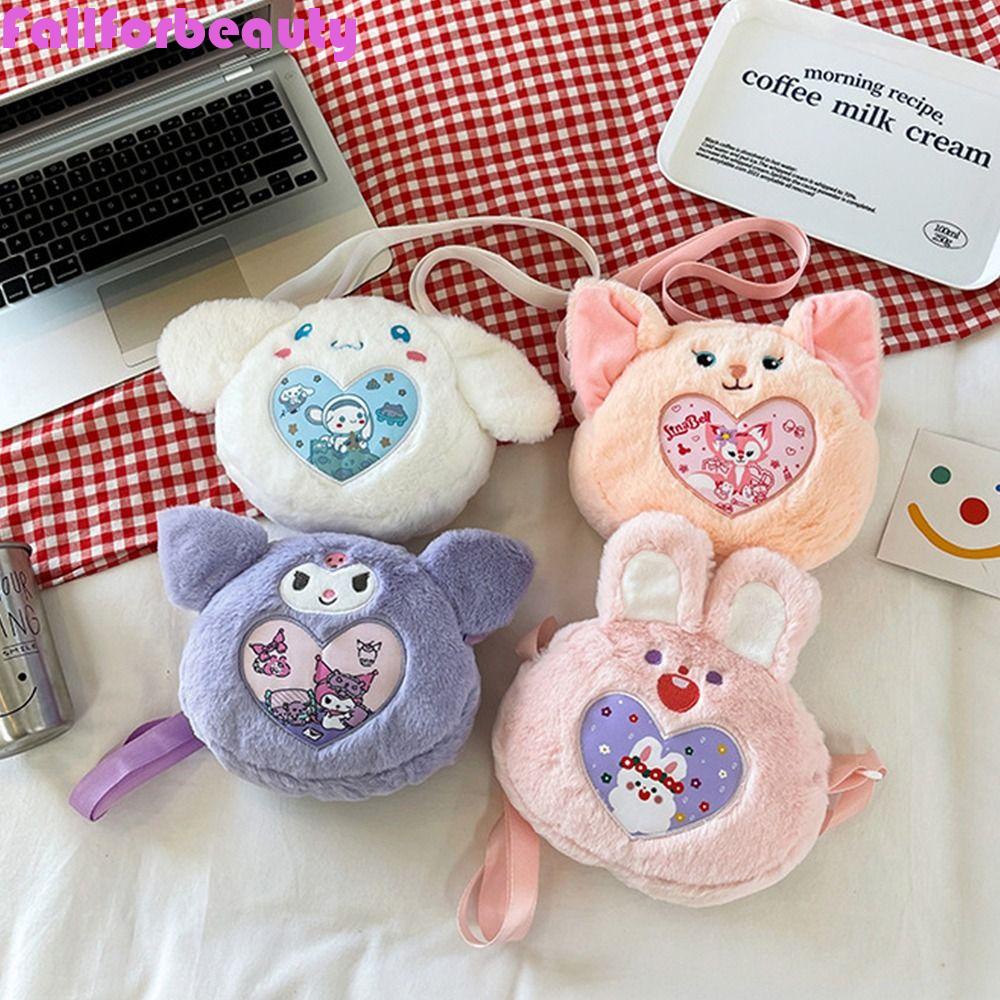 FALLFORBEAUTY Túi Đeo Vai Hình Kuromi Lina Beier Cinnamoroll Nhồi Bông Phối Khóa Kéo Mềm Mại Đáng Yêu Cho Bé Gái