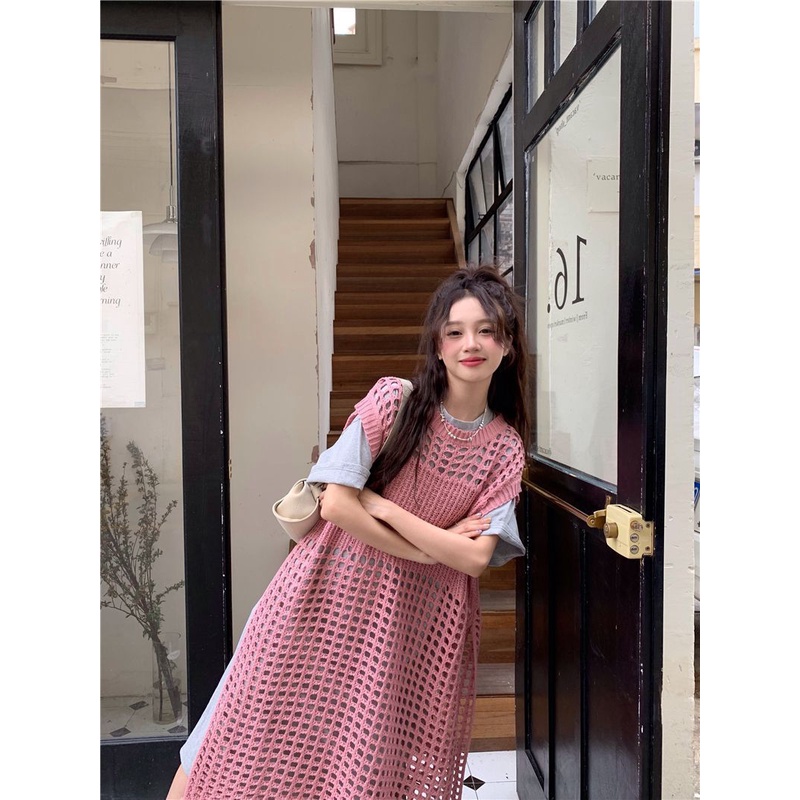 IMAODOU Đầm Midi Dệt Kim Không Tay Dáng Rộng Màu Trơn Thời Trang Mùa Hè Dành Cho Nữ