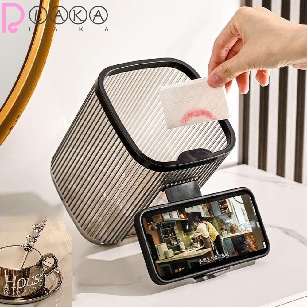 LAKAMIER Thùng Rác Mini Để Bàn Màu Đen Trong Suốt Bằng Nhựa ABS Không Cần Đục Lỗ Kèm Giá Đỡ Điện Thoại Tiện Dụng